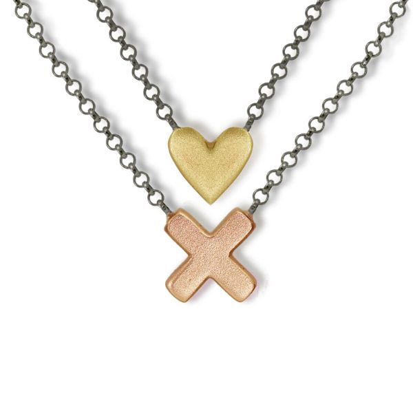 Rose Gold Cross Necklace and Yellow Gold Heart Necklace by Scarab Jewellery Studio