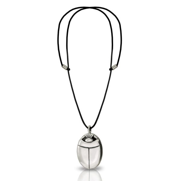 Large silver scarab pendant with leather thong by Scarab Jewellery Studio