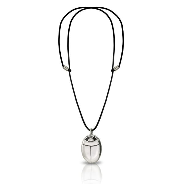 Medium Silver Scarab Pendant with Leather Thong by Scarab Jewellery Studio