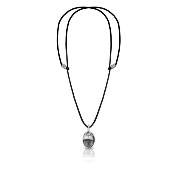 Egyptian Silver Scarab Pendant with leather thong by Scarab Jewellery Studio