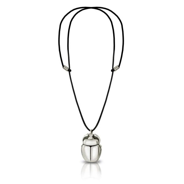 Large Alexandria Egyptian Scarab Silver Pendant with Leather thong by Scarab Jewellery Studio