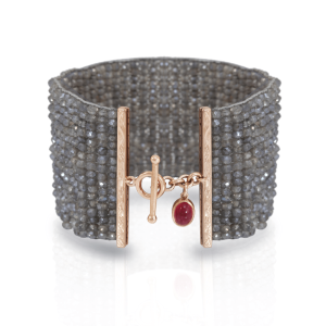Labradorite woven cuff bracelet - woven labradorite bracelet cuff - with rose gold and pink tourmaline