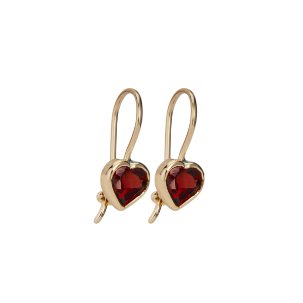 Yellow Gold Garnet Heart Earrings by Scarab Jewellery Studio
