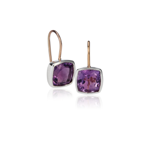 Silver Gold Amethyst Boxy Earrings by Scarab Jewellery Studio