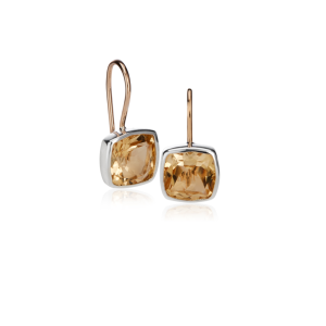 Silver Gold Citrine Boxy Earrings by Scarab Jewellery Studio