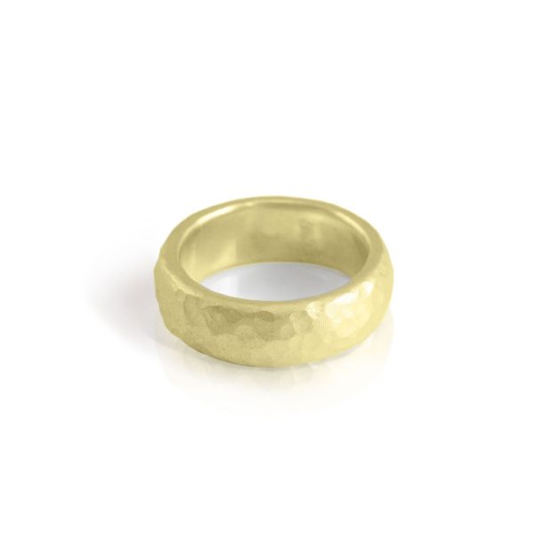 yellow gold band with beaten finish by Scarab Jewellery Studio
