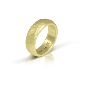yellow gold band with beaten finish by Scarab Jewellery Studio