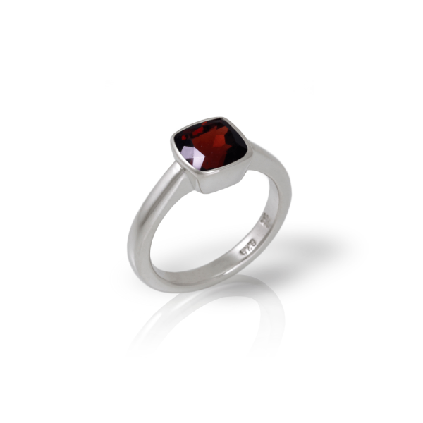 "One" silver ring garnet by Scarab Jewellery Studio