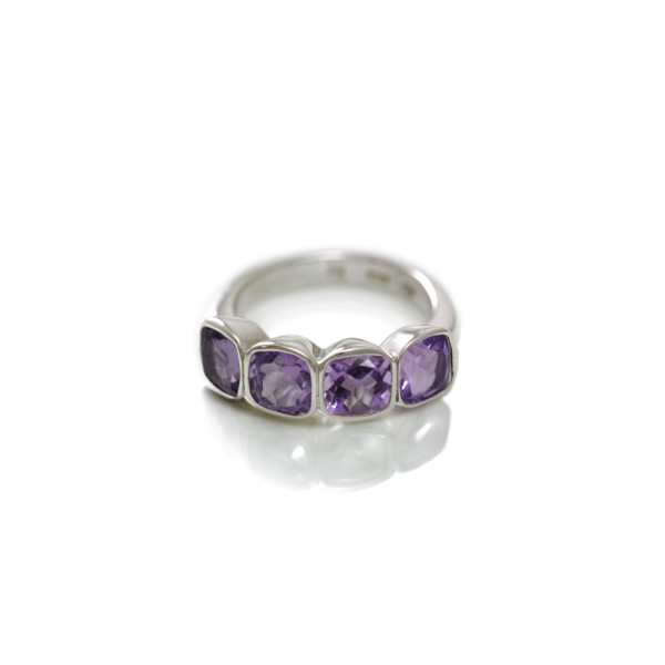 Four Stone Amethyst Silver Ring by Scarab Jewellery Studio - February Birthstone Jewelry