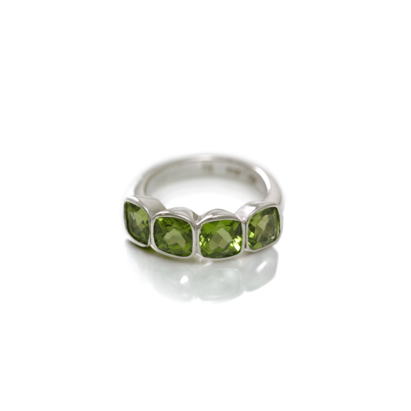Four Stone Peridot Silver Ring by Scarab Jewellery Studio