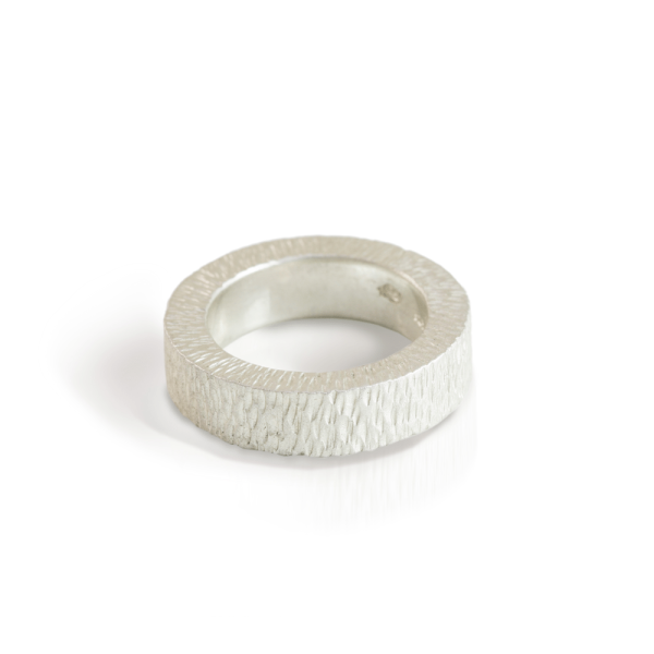 chunky silver band ring with beaten finish by Scarab Jewellery studio