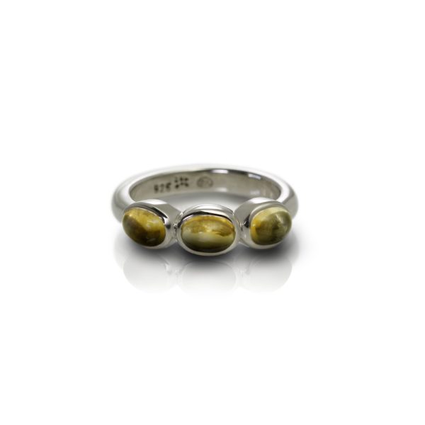 Silver Ring Three Citrine Oval Cabochons by Scarab Jewellery Studio