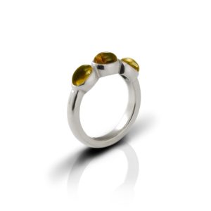Silver Ring Three Citrine Oval Cabochons by Scarab Jewellery Studio
