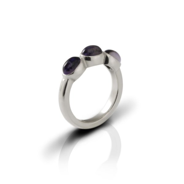Silver Ring Three Iolite Oval Cabochons by Scarab Jewellery Studio