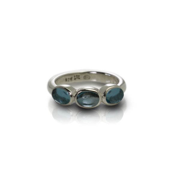 Silver Ring Three Blue Topaz Oval Cabochons by Scarab Jewellery Studio