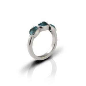 Silver Ring Three Blue Topaz Oval Cabochons by Scarab Jewellery Studio