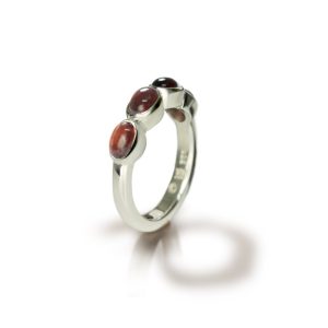 Silver Ring Four Garnet Oval Cabochons by Scarab Jewellery Studio