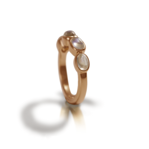 Rose Gold Rainbow Moonstone Ring with four moonstones by Scarab Jewellery Studio