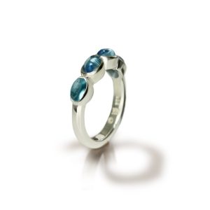Silver Ring Four Blue Topaz Oval Cabochons by Scarab Jewellery Studio