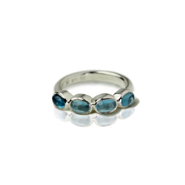 Silver Ring Four Blue Topaz Oval Cabochons by Scarab Jewellery Studio