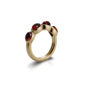 Gold Ring Four Garnet Oval Cabochons by Scarab Jewellery Studio
