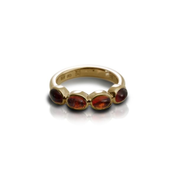 Gold Ring Four Garnet Oval Cabochons by Scarab Jewellery Studio