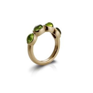 Gold Ring Four Peridot Oval Cabochons by Scarab Jewellery Studio