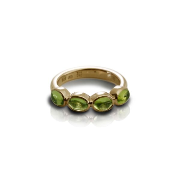 Gold Ring Four Peridot Oval Cabochons by Scarab Jewellery Studio