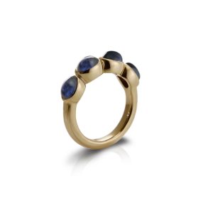 Gold Ring Four Blue Sapphire Oval Cabochons by Scarab Jewellery Studio