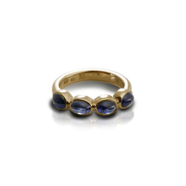 Gold Ring Four Blue Sapphire Oval Cabochons by Scarab Jewellery Studio