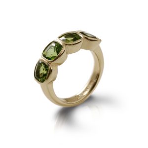 Four Stone Peridot Gold Ring by Scarab Jewellery Studio