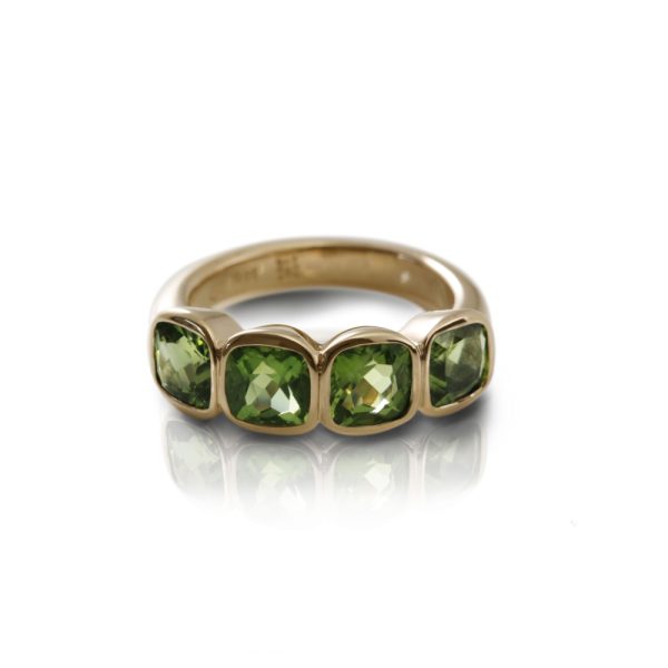 Four Stone Peridot Gold Ring by Scarab Jewellery Studio