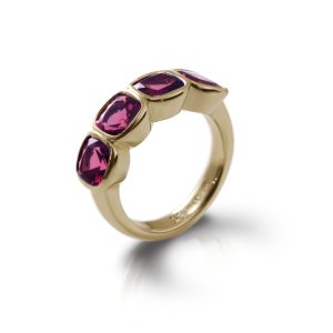 Four Stone Pink Tourmaline Gold Ring by Scarab Jewellery Studio