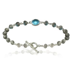 Blue Topaz Labradorite Bracelet with silver wirework by Scarab Jewellery studio