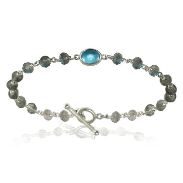 Blue Topaz Labradorite Bracelet with silver wirework by Scarab Jewellery studio