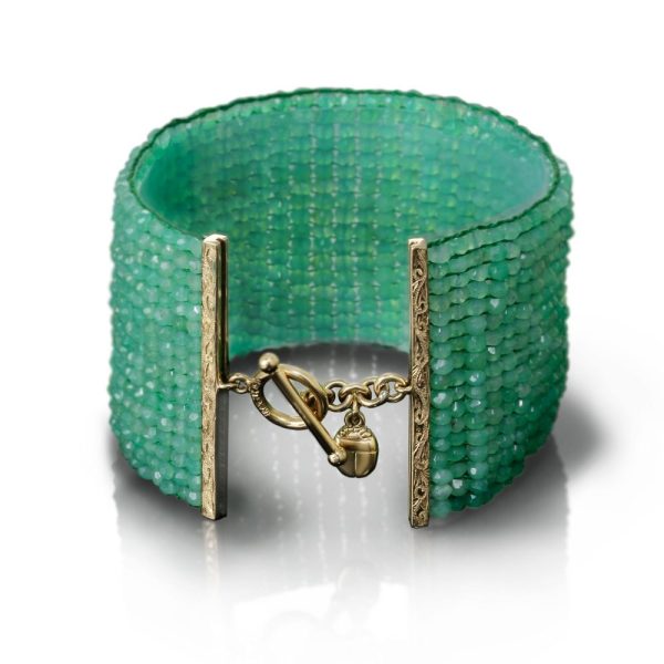 Green Chrysoprase Woven Cuff Bracelet by Scarab Jewellery Studio