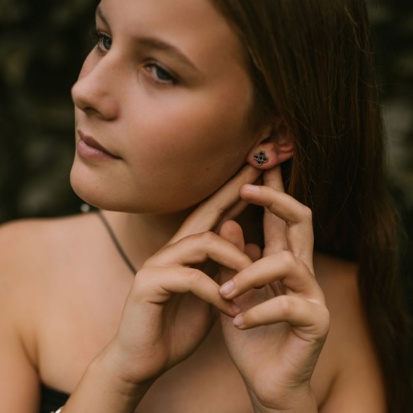 Silver Swiss Cross Black Diamond Earrings - Image 4