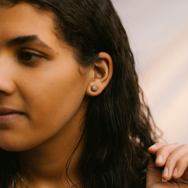 Gold Cognac Diamond Pave Earrings - Image 4
