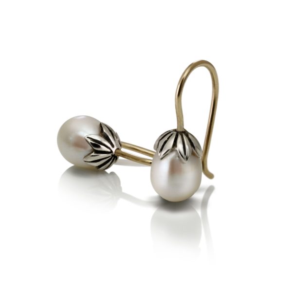 Silver Gold Teardrop Pearl Earrings by Scarab Jewellery Studio