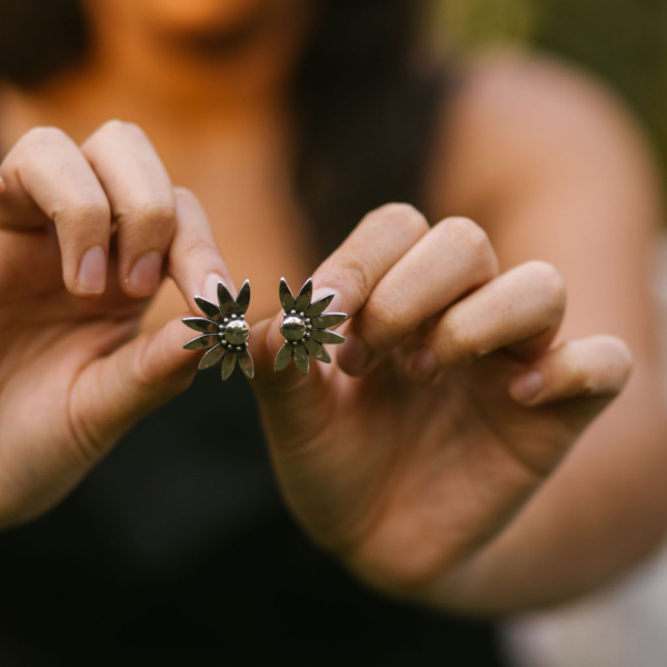 Silver Dandelion Stud Earrings - Image 5