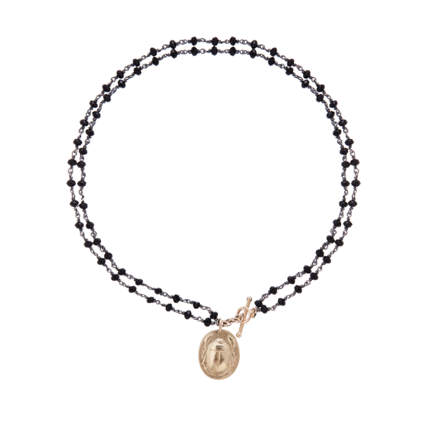 Onyx Yellow Gold Rune Scarab Pendant by Scarab Jewellery Studio
