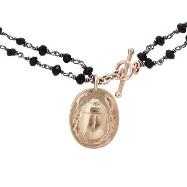 Onyx Yellow Gold Rune Scarab Pendant by Scarab Jewellery Studio