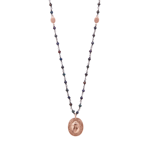 Black Pearl Red Gold Rune Scarab Pendant by Scarab Jewellery Studio