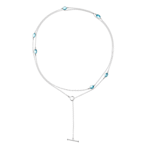 Silver Lariat Necklace Blue Topaz Cabochons by Scarab Jewellery Studio