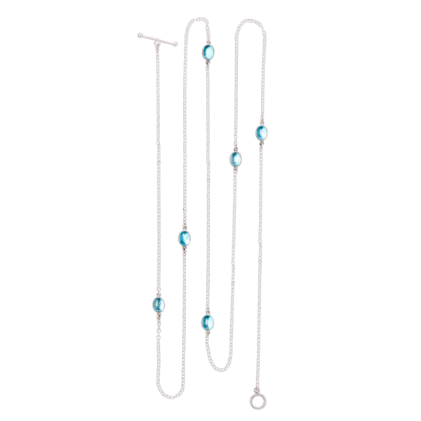 Silver Lariat Necklace Blue Topaz Cabochons by Scarab Jewellery Studio