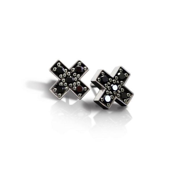 Silver Swiss Cross Black Diamond Earrings by Scarab Jewellery Studio