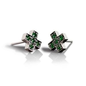 Silver Swiss Cross Green Tsavorite Earrings by Scarab Jewellery Studio