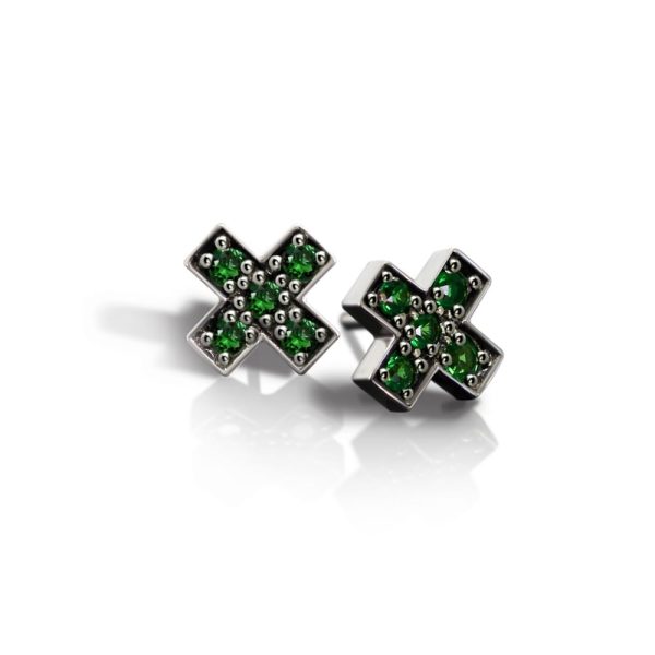 Silver Swiss Cross Green Tsavorite Earrings by Scarab Jewellery Studio
