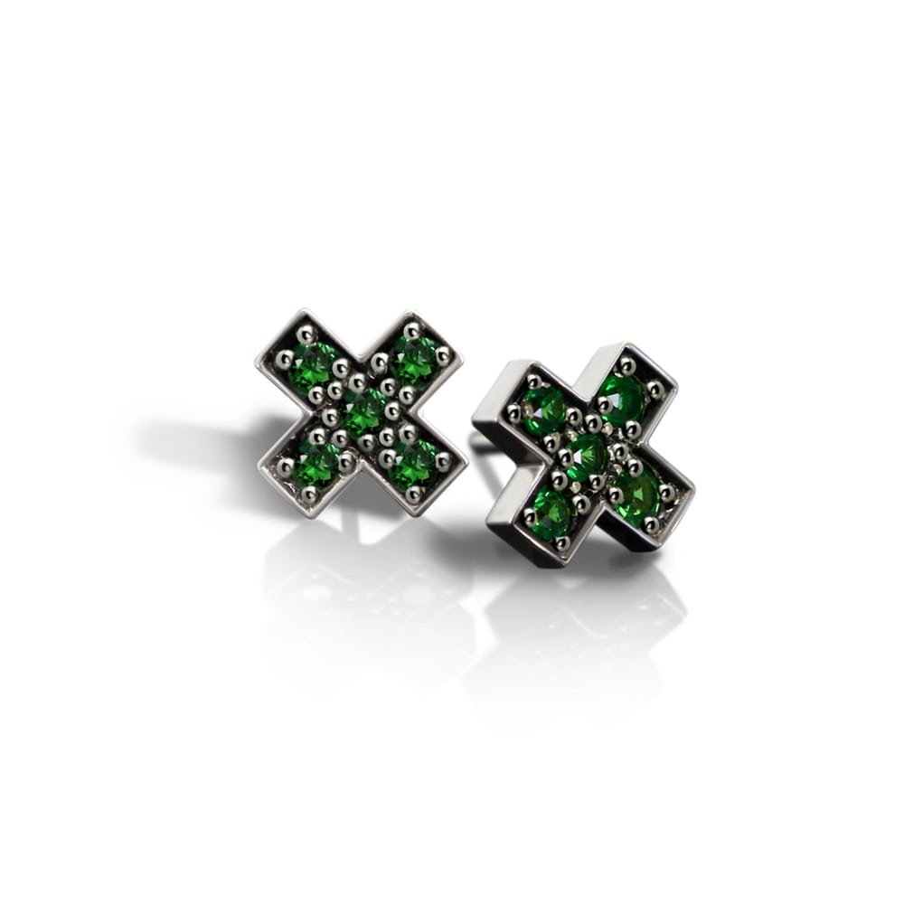 Silver Swiss Cross Green Tsavorite Earrings by Scarab Jewellery Studio