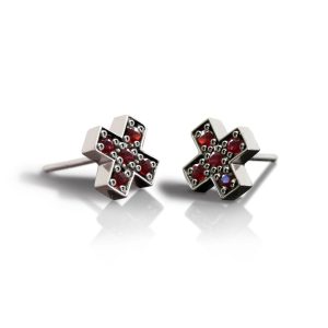 Silver Swiss Cross Red Sapphire Earrings by Scarab Jewellery Studio